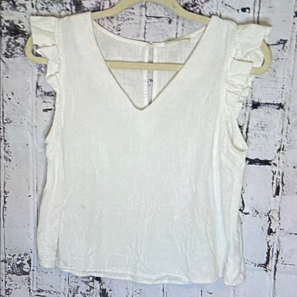 White Ruffle Sleeve Top